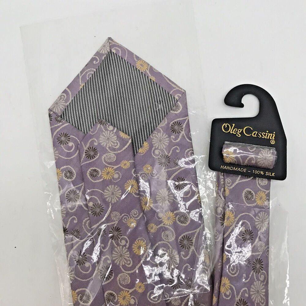 NEW Oleg Cassini Men's 100% Silk Floral Paisley Necktie Lavender 3.75 x 58 Inch